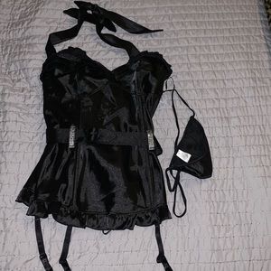 NBW Fredricks Black Teddy w/ Thong Sz36 laceupBack